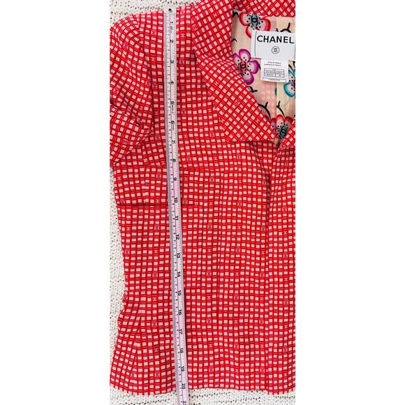 Chanel Red Coral Checkered Jacket Blazer Flower Lining FR 38 US 6 01S - Picture 11 of 13